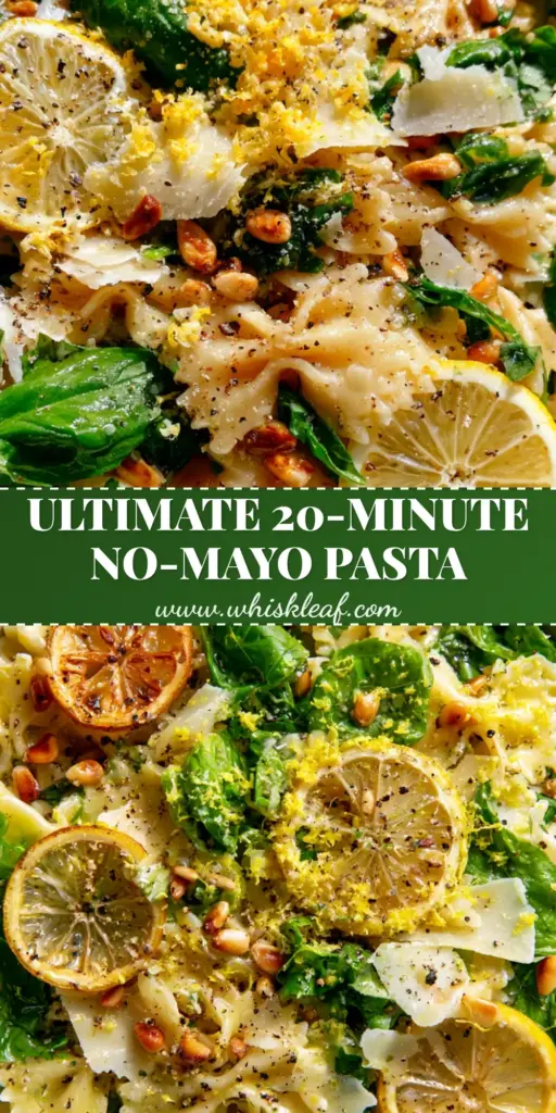 A minimalist matte white bowl featuring Lemon Basil pasta Salad with glistening farfalle, emerald basil, and golden pine nuts. (Lemon Basil pasta Salad)