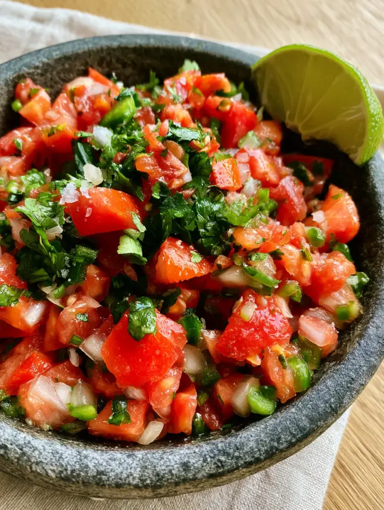 A close up of freshly chopped cilantro and jalapeños mixed into diced tomatoes in a dark volcanic stone bowl.