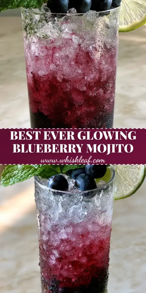 Blueberry Mojito Recipe: The Ultimate Layered Summer Cocktail Guide 4 A tall highball glass with a layered blueberry mojito featuring muddled berries, deep purple syrup, crushed ice, and fresh mint garnish. (blueberry mojito recipe)