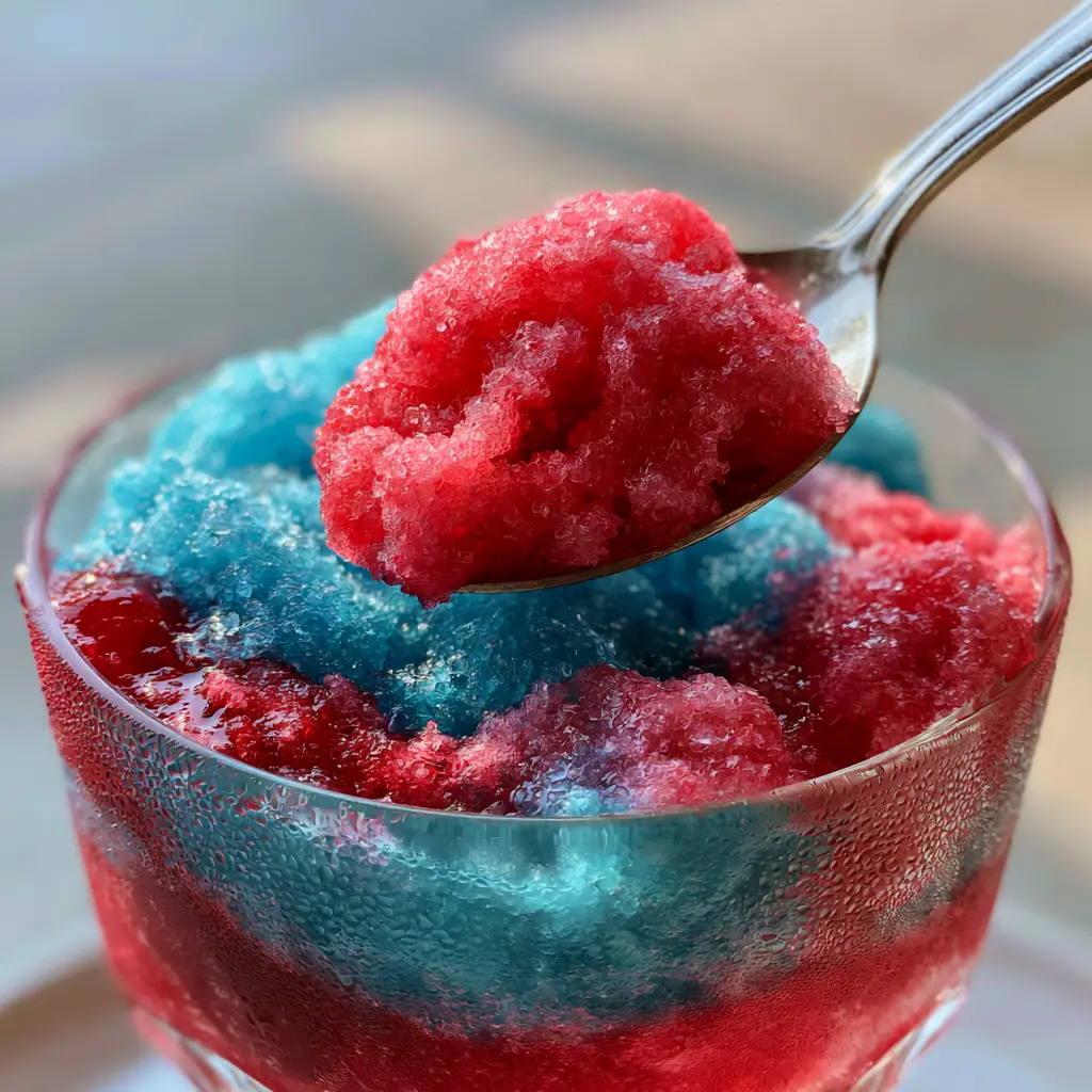 Slushie Machine Recipes: Master the Art of Micro-Crystalline Layered Sips 2 Macro close-up of velvet-smooth micro-crystalline ice texture in a blue and red slushie. (slushie machine recipes)