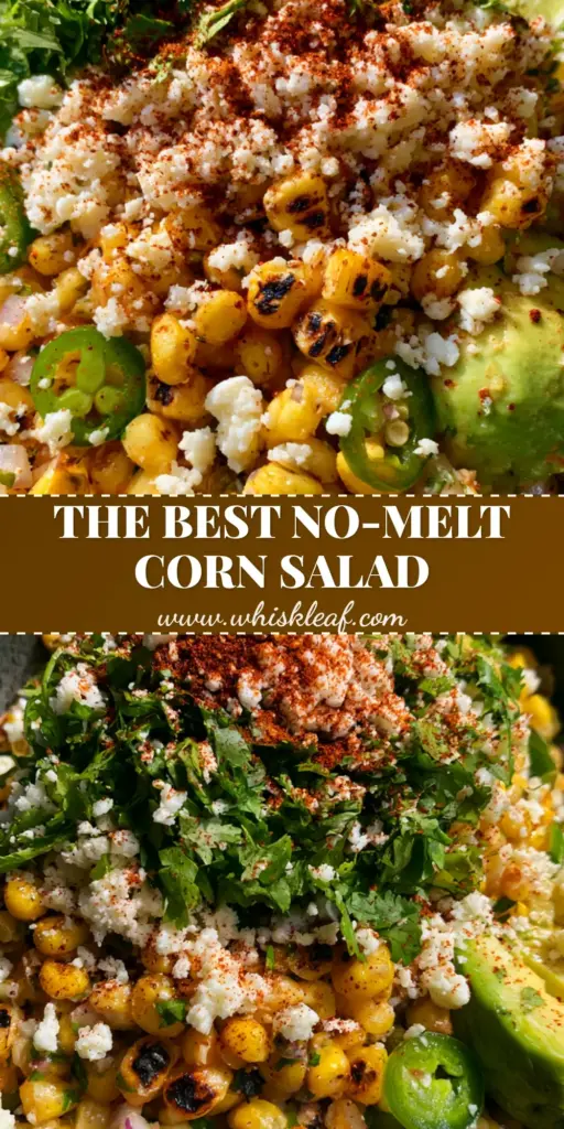 Summer Corn Salad with Charred Corn and Creamy Avocado 5 A close-up shot of Mexican street corn salad in a charcoal bowl, featuring charred corn kernels, avocado, and cotija cheese. (Summer corn salad)