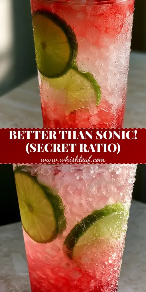 Cherry Limeade Recipe: The Ultimate Refreshing Summer Sip 4 A professional Pinterest pin showcasing a layered cherry limeade recipe in a highball glass with nugget ice and cherries. (cherry limeade recipe)